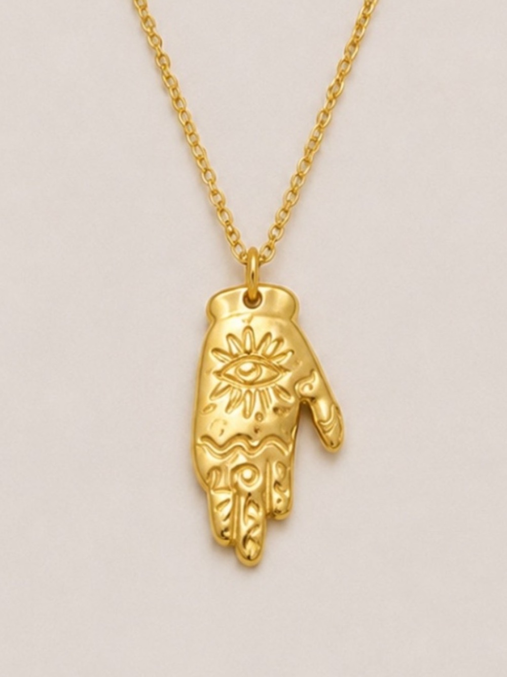 New! 18K Gold Plated Hamsa Hand Evil Eye Pendant Necklace NWOT